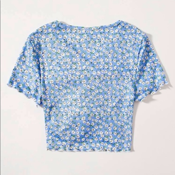 SHEIN Adorable Teen Girls Ditsy Floral Lettuce Trim Ruched Tee SZ 12-13 years - Picture 2 of 4